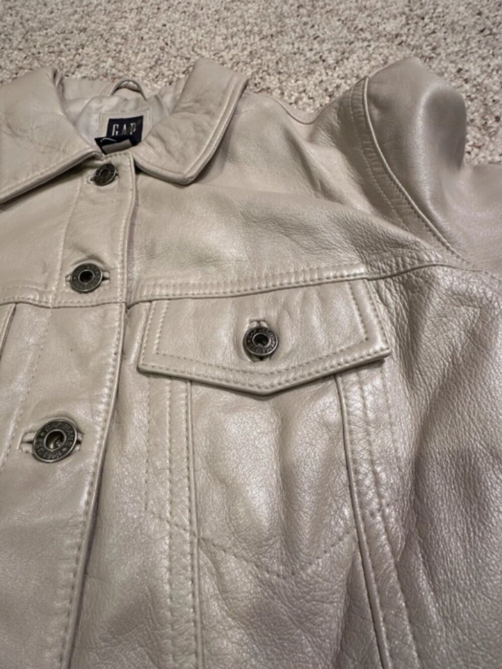 Vintage Y2K Gap Cream Leather Jacket - Picture 5 of 7